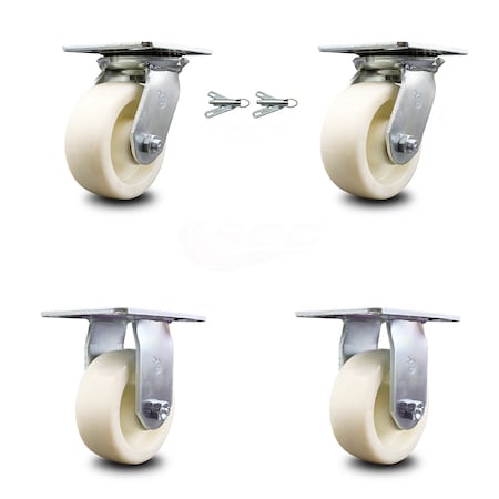 Service Caster 5 Inch Nylon Caster Set with Ball Bearing 2 Swivel Lock and 2 Rigid SCC SCC-35S520-NYB-BSL-2-R-2